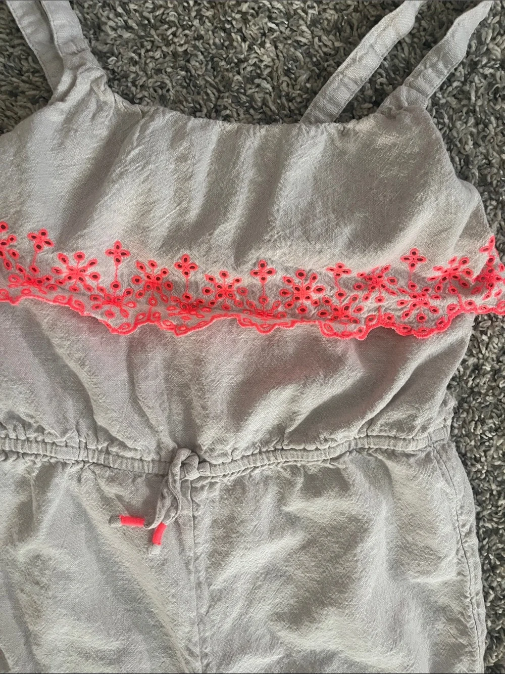 Old Navy Gray Jumpsuit with Pink Eyelet Trim